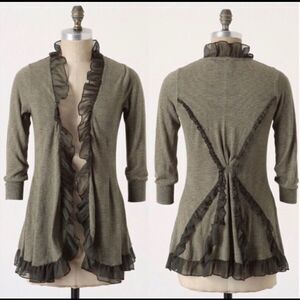 Anthropologie Guinevere Striped Ruffle Cardigan
